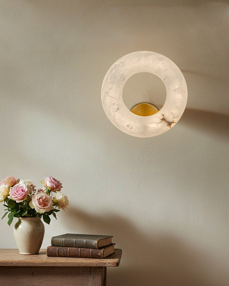 Round Natural Stone Alabaster Wall Light Fixtures Wide 10" flush mount sconces for bedroom