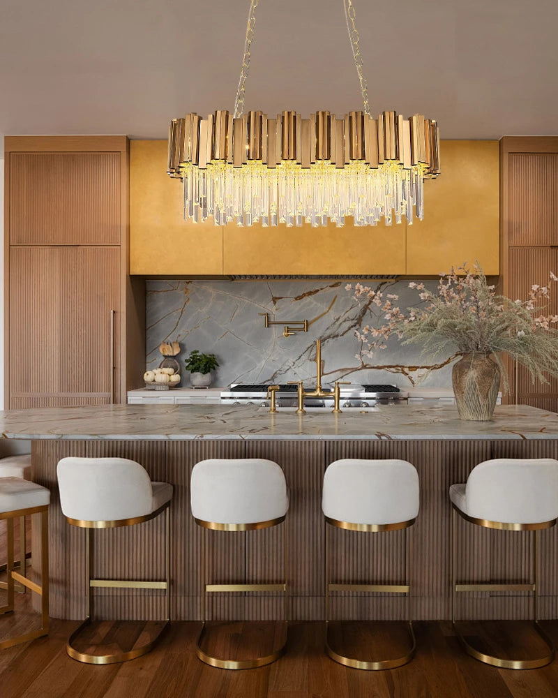 LightsStory Series Cascading Chandelier | Oval Silhouette Premium Gold Stainless Steel and Cascading Crystals, Premium Gold finish for Grand Foyers, Dining Rooms, and Luxury Offices Luxury Oval Chandelier