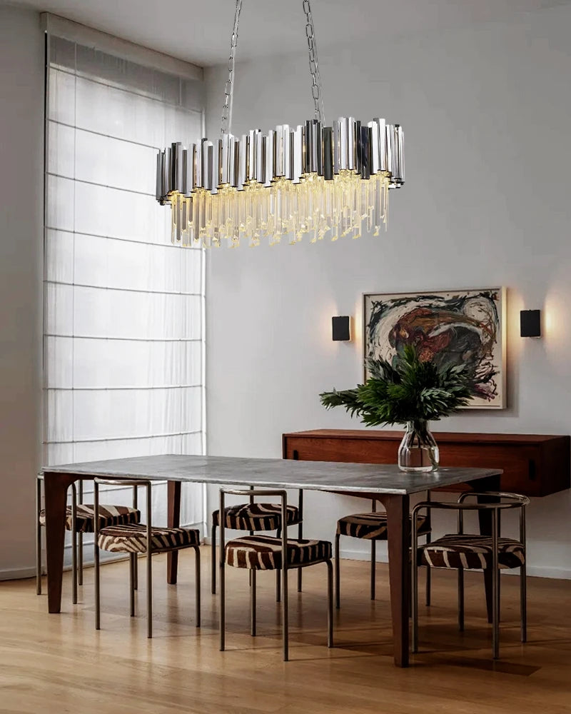 LightsStory Series Cascading Chandelier | Oval Silhouette Cascading K9 Crystals and Premium Stainless Steel, Premium Gold Stainless Steel finish for Dining Rooms and Grand Foyers Luxury Oval Chandelier