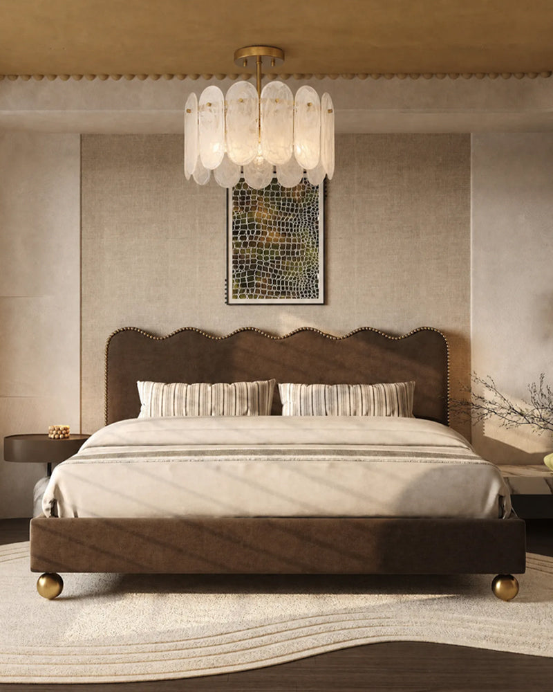 Etienne Glass Petal and Gold Trim Drum Ceiling Light - Semi Flush Mount, Lux Gold Trim - Bedrooms, Living Rooms & Dining Rooms