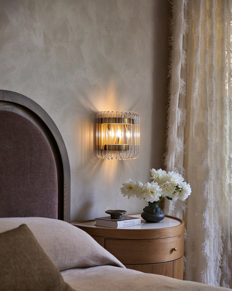 Solstice Aura Fluted Glass Wall Light Sconce - Flush Mount, Lux Gold Trim - Living & Dining Rooms, Bedrooms, Bathrooms & Hallways
