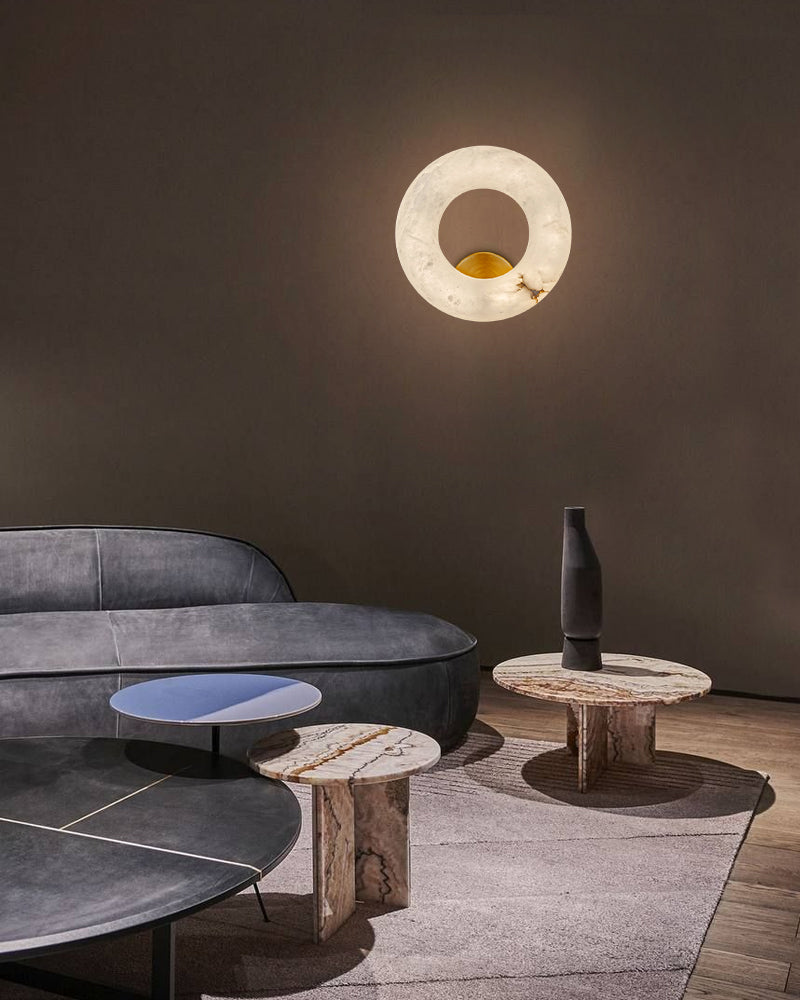 Round Natural Stone Alabaster Wall Light Fixtures Wide 10" flush mount sconces for bedroom