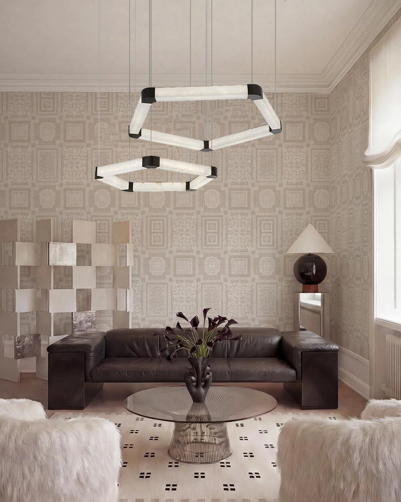 LightsStory Signature Square Chandelier - Alabaster & Matte Black