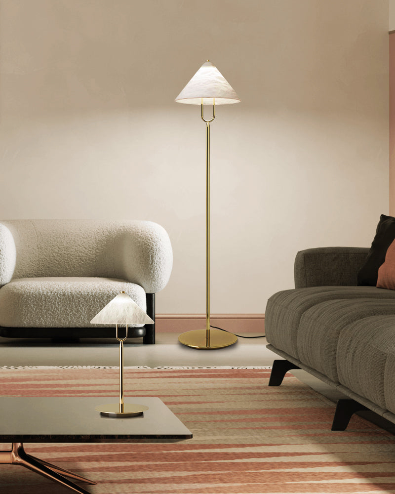 Fuji Aluminum Golden Rod LED Cone Alabaster High Floor Lamp H 55"