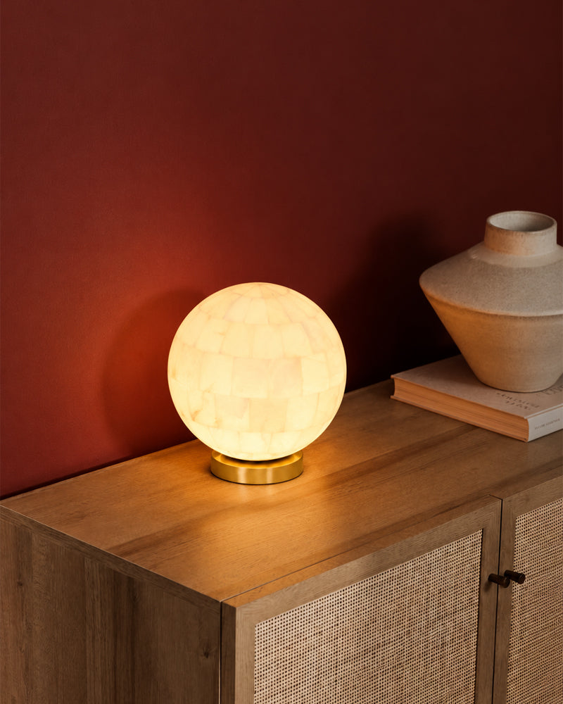 Alabaster Sphere Globe Orb Table Lamp - Handmade Nature Stone - Bedroom & Living Room