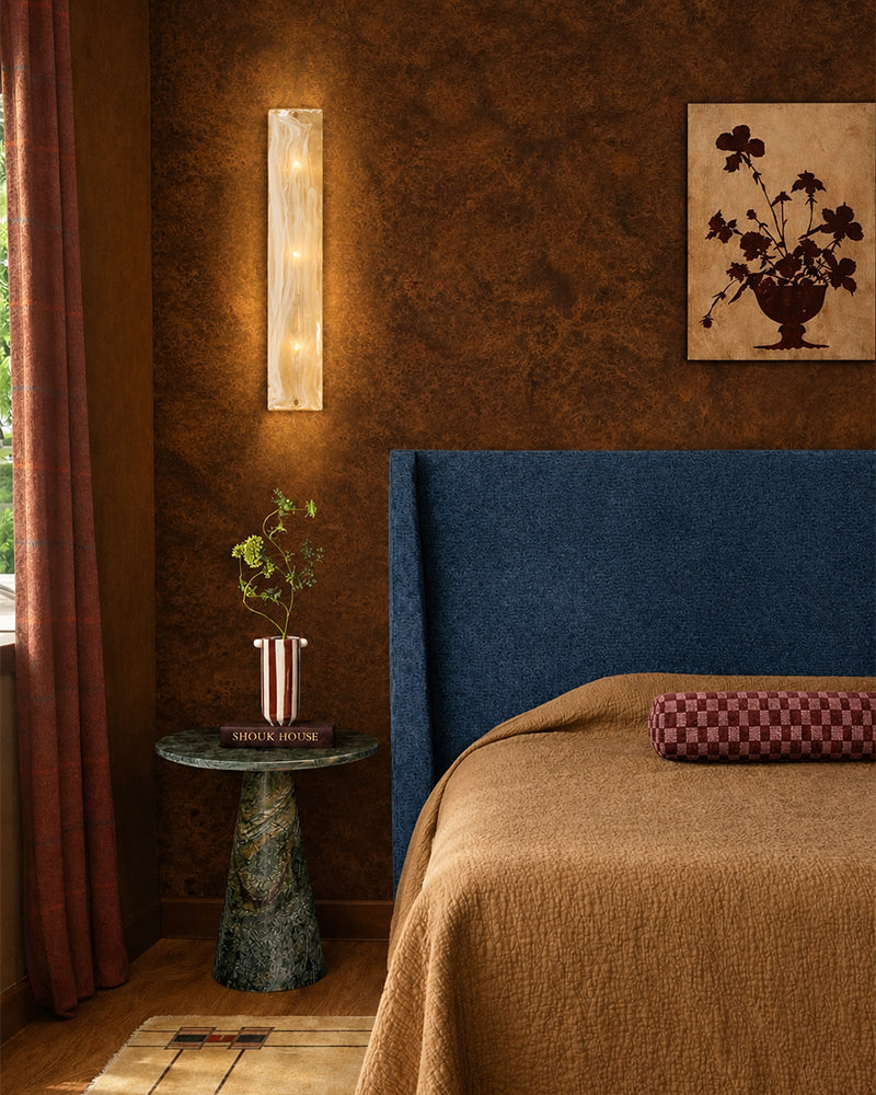 Solstice Ghiaccio Glass Column Wall Light Sconce - Flush Mount, Lux Gold Trim - Hallways, Foyers, Dining Rooms & Living Rooms
