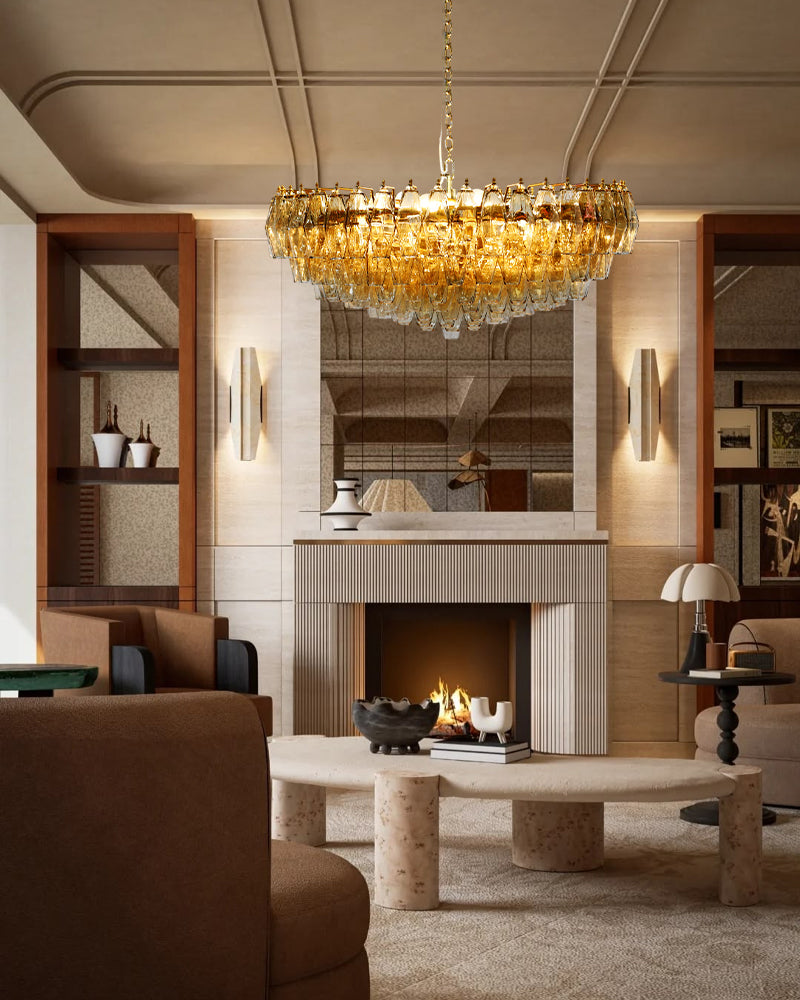 Cortina Murano Glass Golden Amber Multi-Tiered Dome Chandelier - Hand Blown Murano Glass, Lux Brass Trim - Living Rooms, Bedrooms, Dining Rooms
