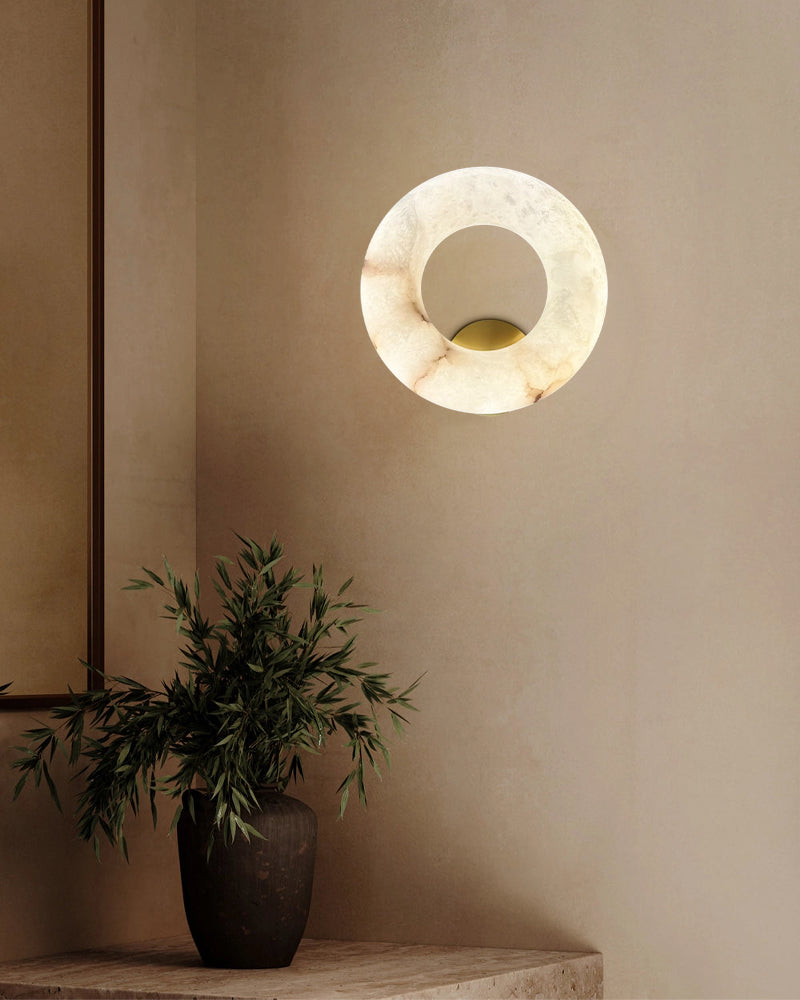 Round Natural Stone Alabaster Wall Light Fixtures Wide 10" flush mount sconces for bedroom