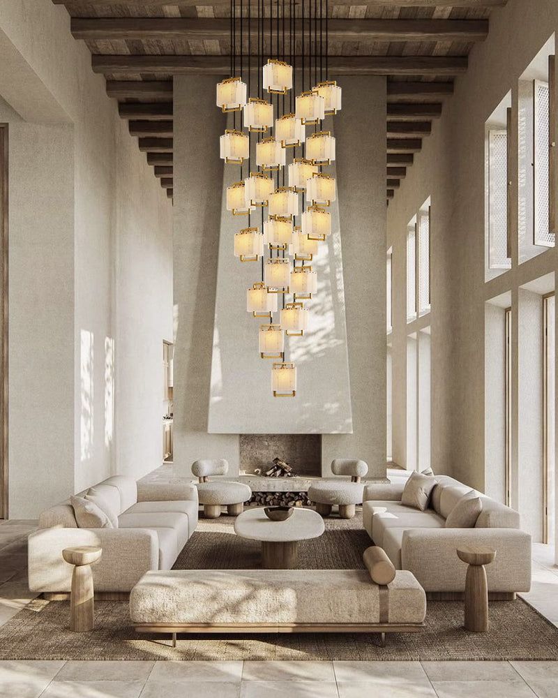Elegant Cluster Alabaster Dome Suspension Light Lacquered Burnished Brass for hallway