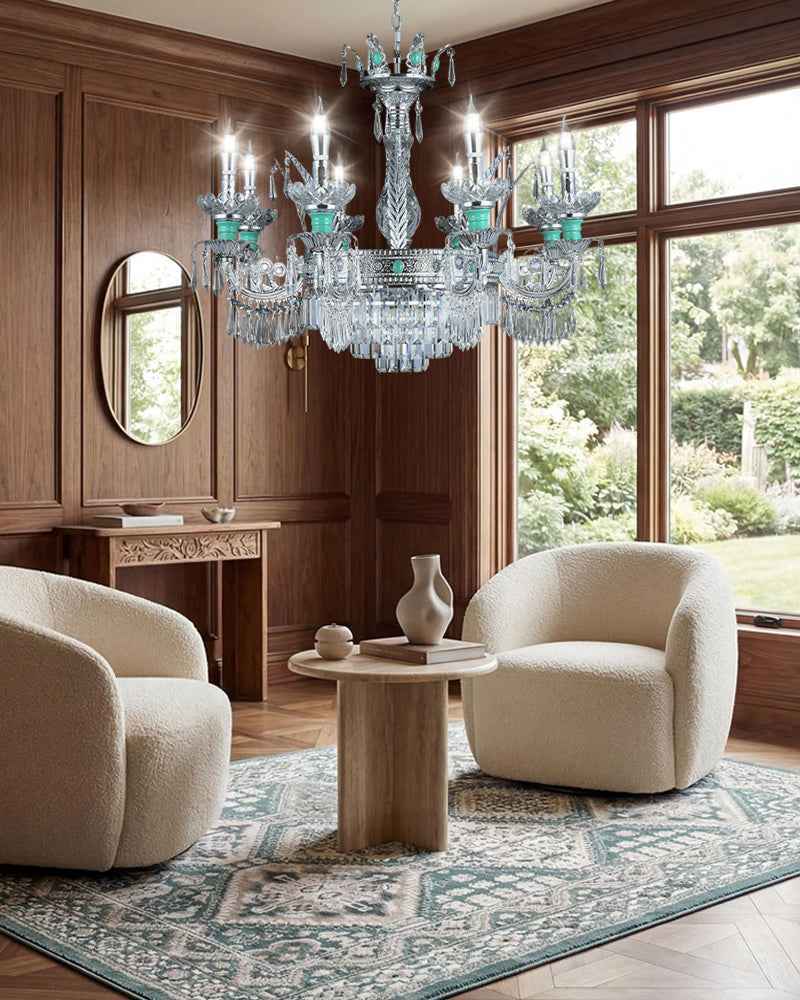 Lightsstory Series Classic Crystal chandelier | Translucent Hand-blown Crystal Handing Light Finish for Dining Rooms, Living Rooms and Bedroom