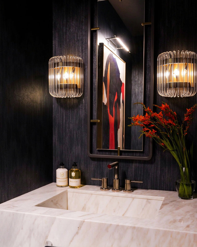 Solstice Aura Fluted Glass Wall Light Sconce - Flush Mount, Lux Gold Trim - Living & Dining Rooms, Bedrooms, Bathrooms & Hallways