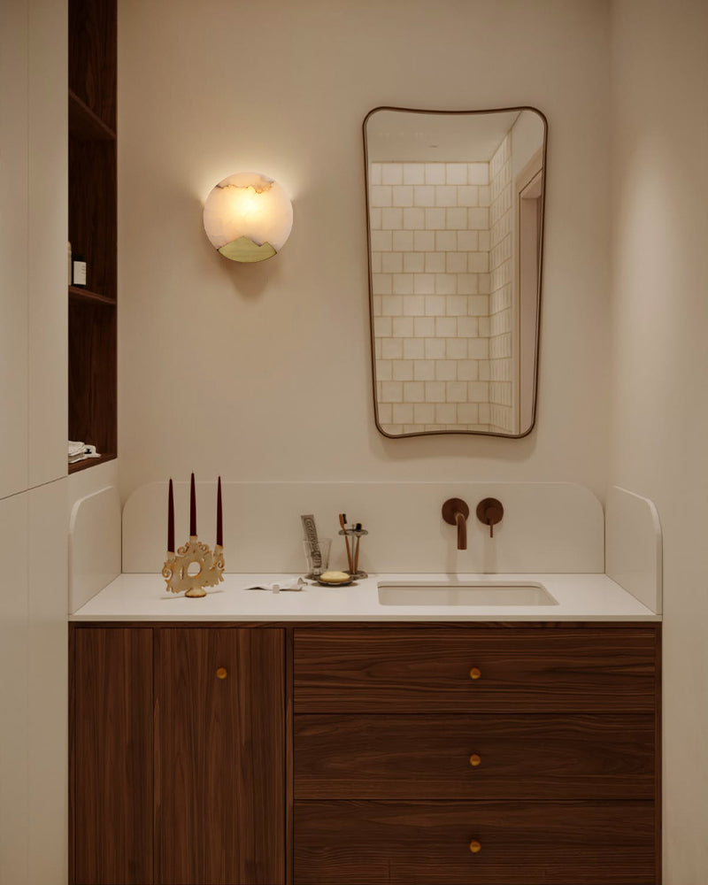 LightsStory Geometric Wall Sconce - Lux Alabaster Brushed Brass