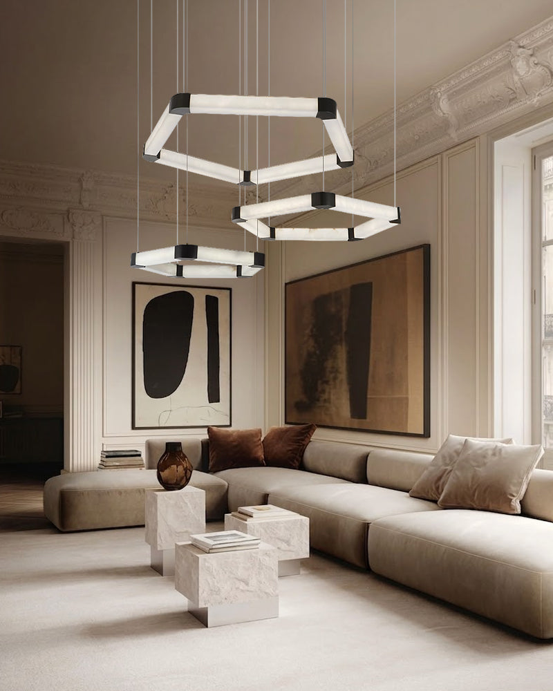 LightsStory Alabaster Square Statement Chandelier - Matte Black