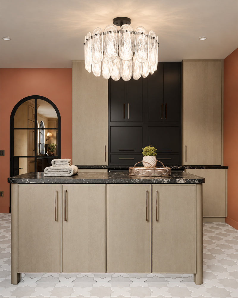 Etienne Glass Petal and Gold Trim Drum Ceiling Light - Semi Flush Mount, Lux Gold Trim - Bedrooms, Living Rooms & Dining Rooms