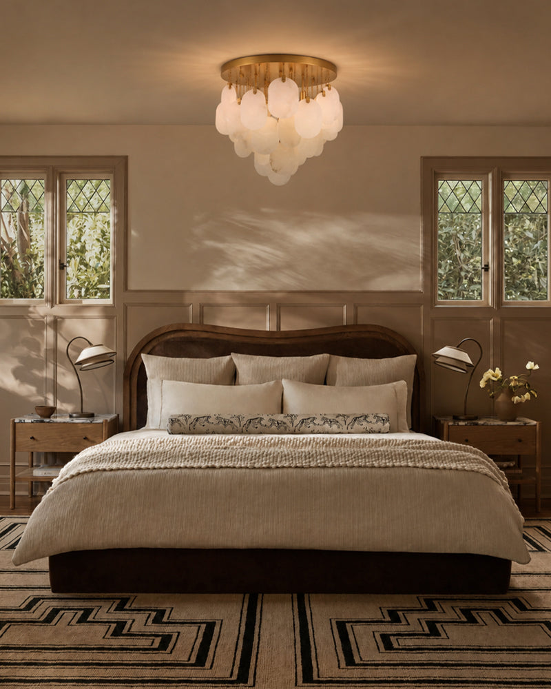 Fenwich Alabaster Gold Tag Cloud Ceiling Light - Natural Spanish Alabaster Panels, Semi Flush Mount, Lux Gold Trim - Dining Rooms & Living Rooms