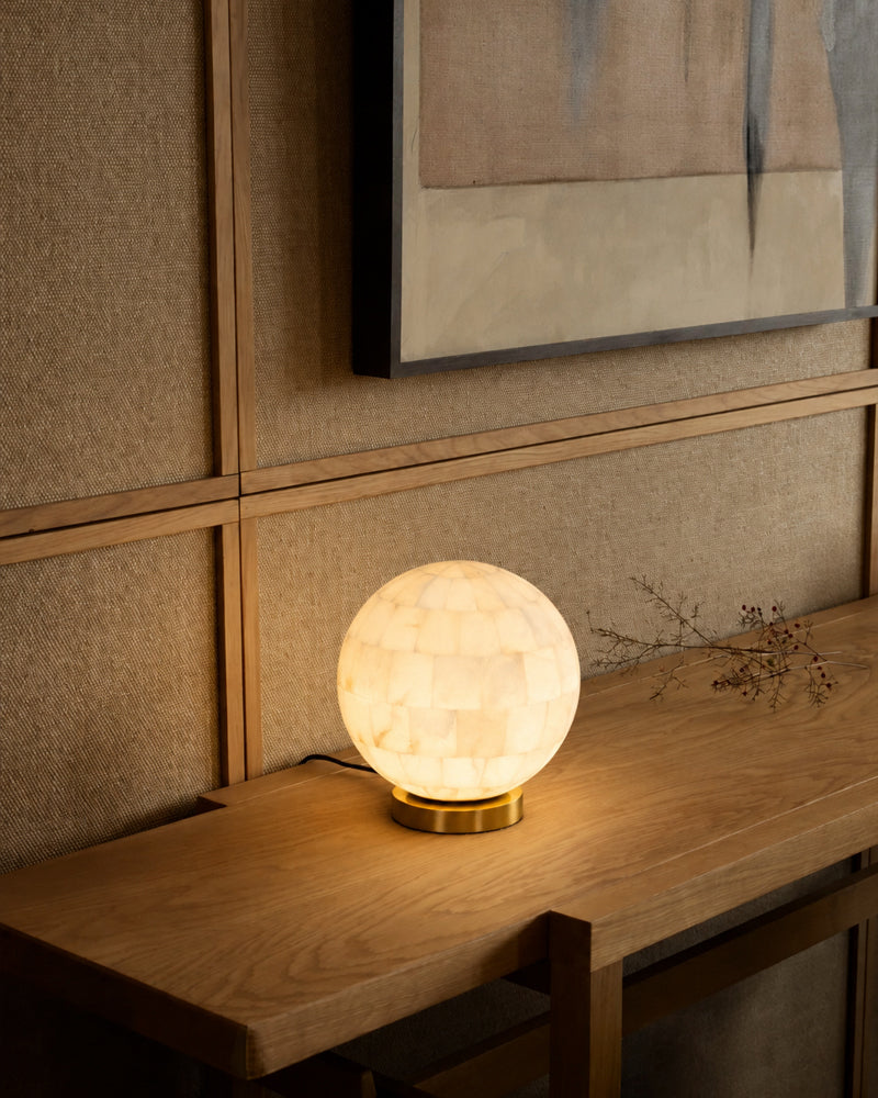 Alabaster Sphere Globe Orb Table Lamp - Handmade Nature Stone - Bedroom & Living Room