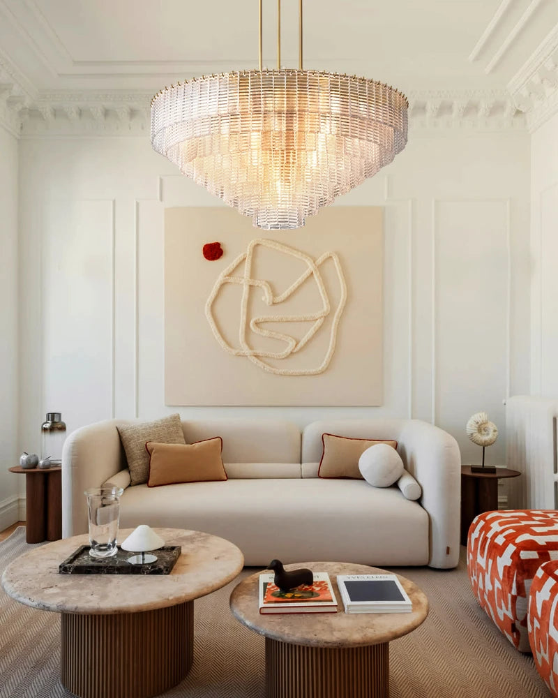 Cassis Series Geometric Wall Sconce | Triple Tier Hand-cast Venetian textured glass, Modernist geometric finish for Dining rooms, entryways, and open-concept areas Flush Mounted Wall Sconce Lamp