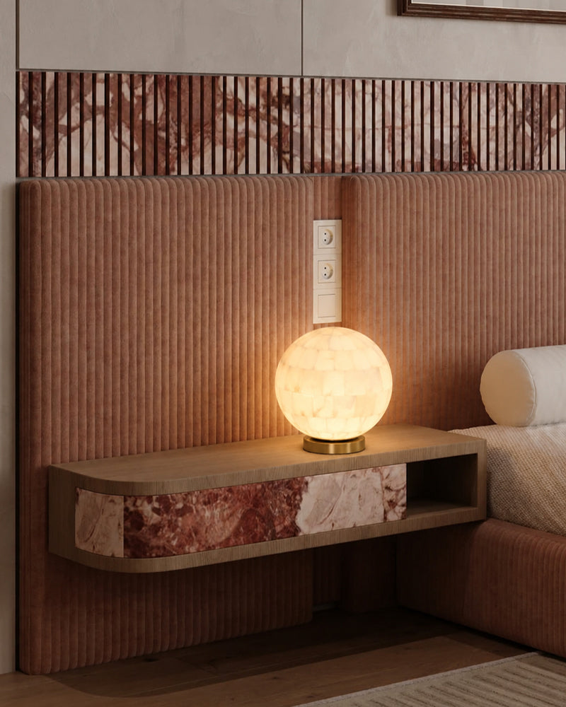 Alabaster Sphere Globe Orb Table Lamp - Handmade Nature Stone - Bedroom & Living Room