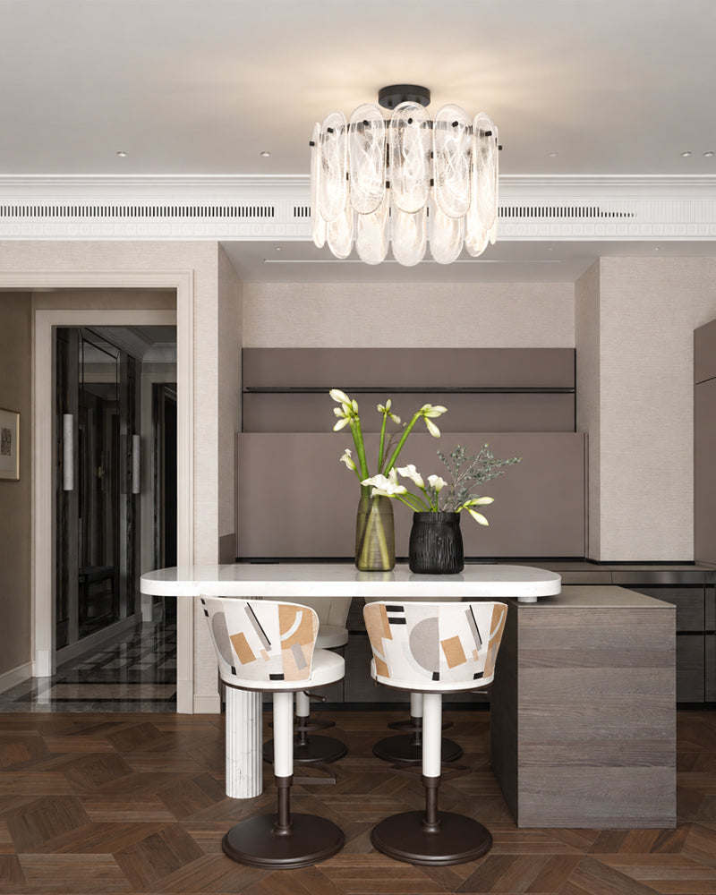 Etienne Glass Petal and Gold Trim Drum Ceiling Light - Semi Flush Mount, Lux Gold Trim - Bedrooms, Living Rooms & Dining Rooms