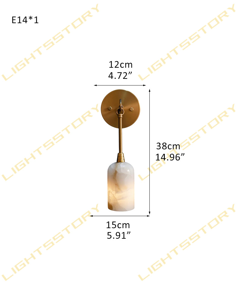Graceful Alabaster & Brass Wall Sconce | Natural Marble Ambient Light | Mid-Century Modern Luxury Wall Lamp L15*W12*H38CM L5.91"*W4.72"*H14.96" Brass Flush Mounted Wall Sconce Lamp