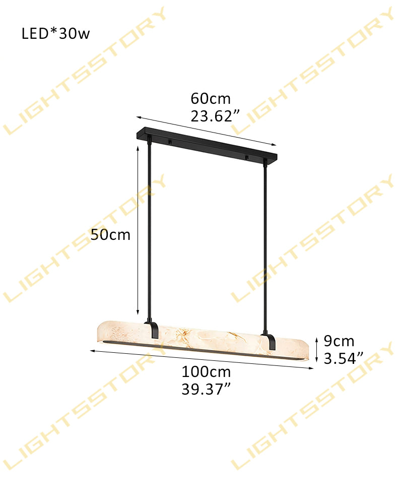 Alabaster Linear Capsule Chandelier - Natural Spanish Alabaster, Lux Gold Trim - Kitchen Islands & Dining Rooms