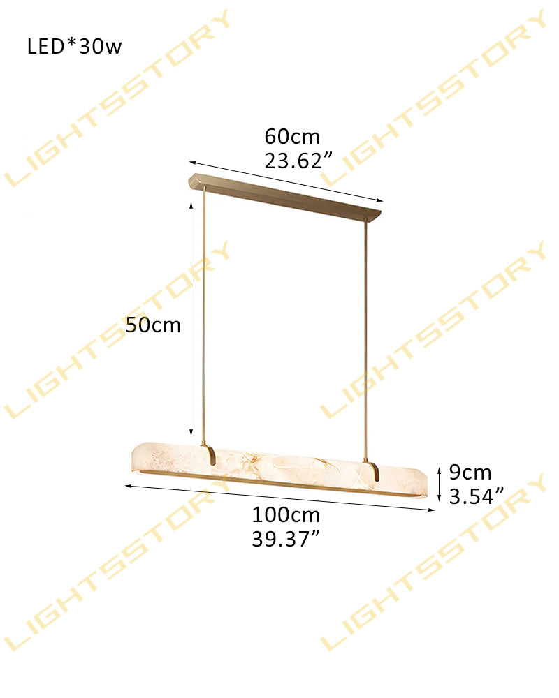 Alabaster Linear Capsule Chandelier - Natural Spanish Alabaster, Lux Gold Trim - Kitchen Islands & Dining Rooms