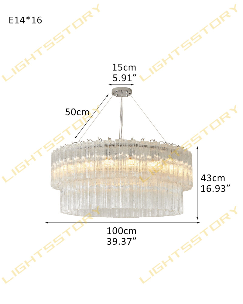 Murano Glass Round Mutil-layers Chandelier - Clear Star Shape Glass - Luxury Living Room
