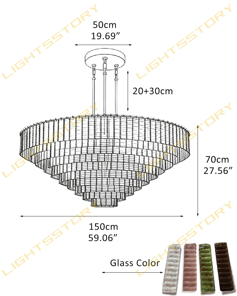 Cassis Fluted Blush Pink Multi Tiered Waterfall Chandelier - Textured Glass, Lux Brass Trim - Dining Rooms, Living Rooms & Bedrooms