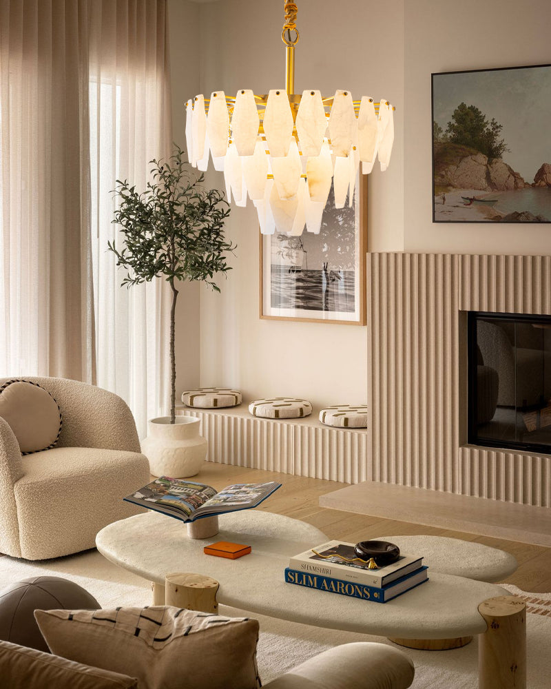 Tiered Circular Alabaster Petal Round Chandelier - 3 Tiers
