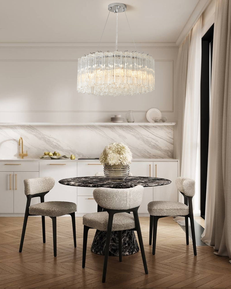 Murano Glass Round Mutil-layers Chandelier - Clear Star Shape Glass - Luxury Living Room