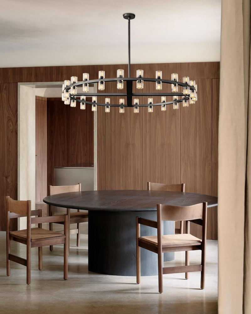 Lacquered Brass/Black Wagon Wheel Arcachon Crystal Rectangular Chandelier 48" 60" 72"