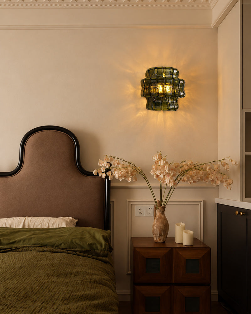 Brina Giverny Ghiaccio Fluted Green Glass Wall Light Sconce