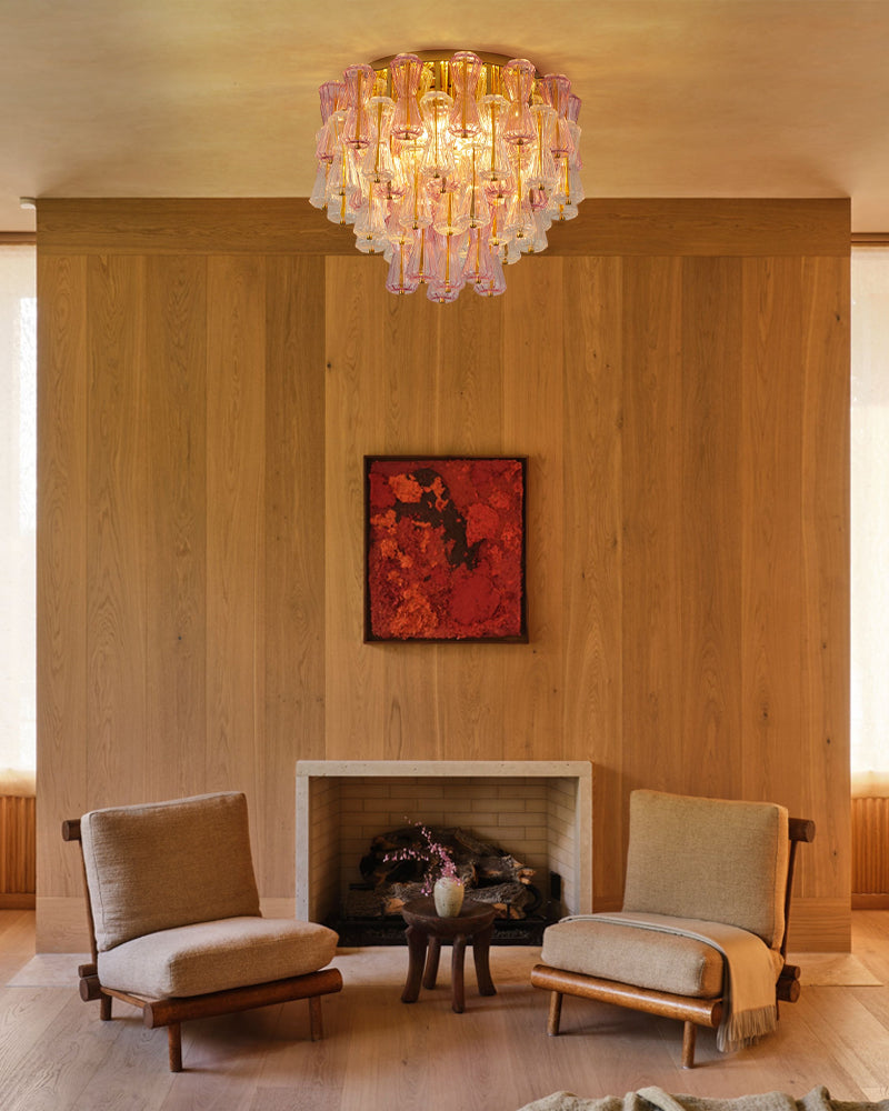LightsStory Multi-Tiered Flush Mount Ceiling Light - Clear & Amber Glass - Low Profile Luxury Interiors