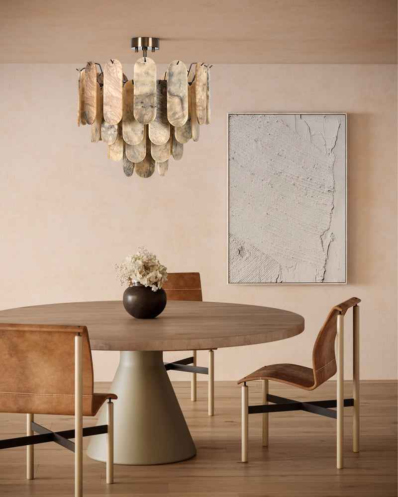 Alabaster Tiered Chandelier-Natural Stone Pendant Light Fixture-White and Brown (Copy)