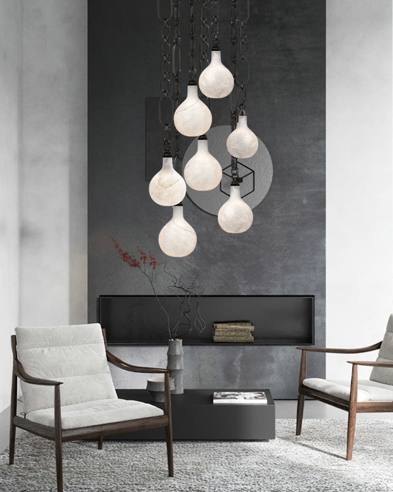 1/3/5/7/9/12-Light white Mini Insignia Pendant Light 6" with alabaster marble Shade