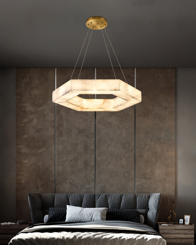 LED Hexagon Marble Pendant Lamp with double ring/triple ring for living room kitchen