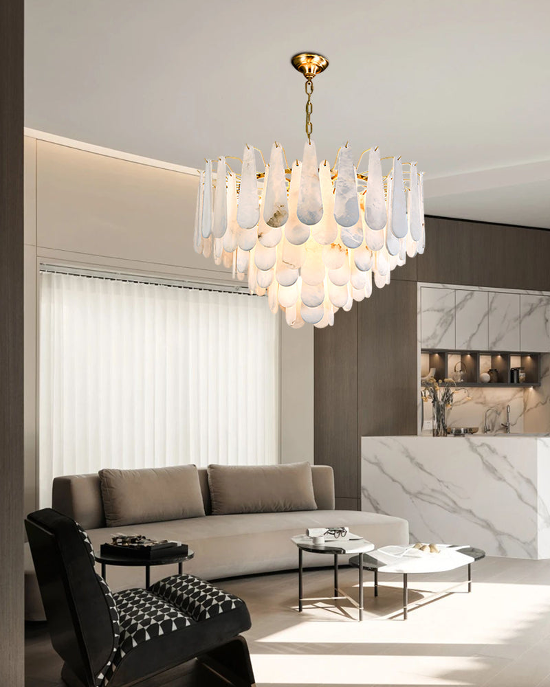 Dia 21.7"-Tiered Raindrop Alabaster Chandelier lighting hanging for living room foyer kitchen