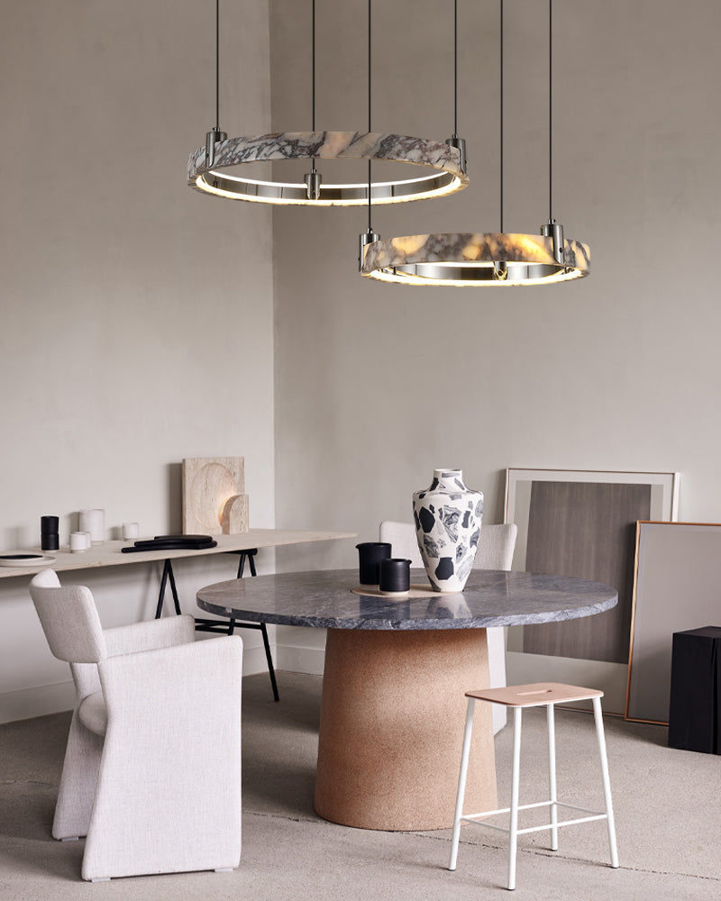 Luxury LED Double/Triple Ring Circle Marble Chandelier Aged Brass/Black Frame American chandelier