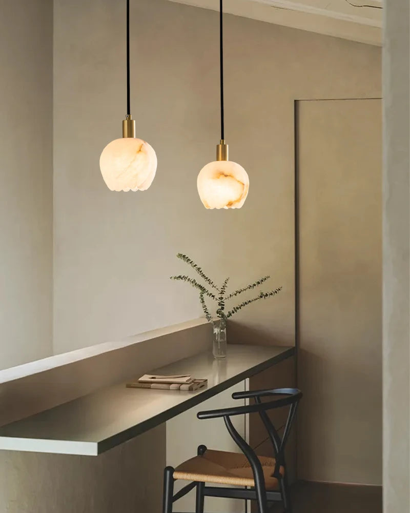 Lightstory Series Modern Alabaster Marble Pendant Lighting | 3/5/7/9 Lights Petal Bud with Gold or Black accents for Dining Room,Hotels American chandelier