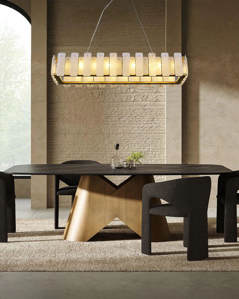 Modern Round Alabaster Living Room Chandelier in Brass/Black Frame Wide 20" 32" 48" 60" Luxury Modern Chandelier