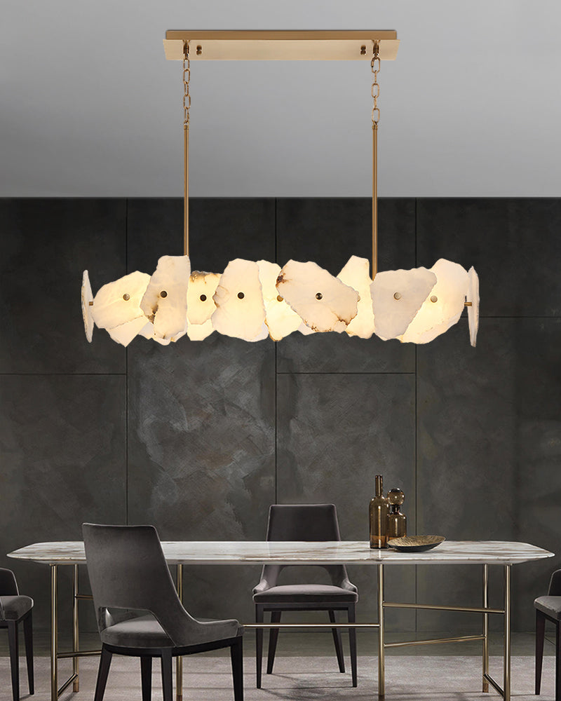 Linear Design Modern Style Irregular white Marble Snowflake copper Chandelier