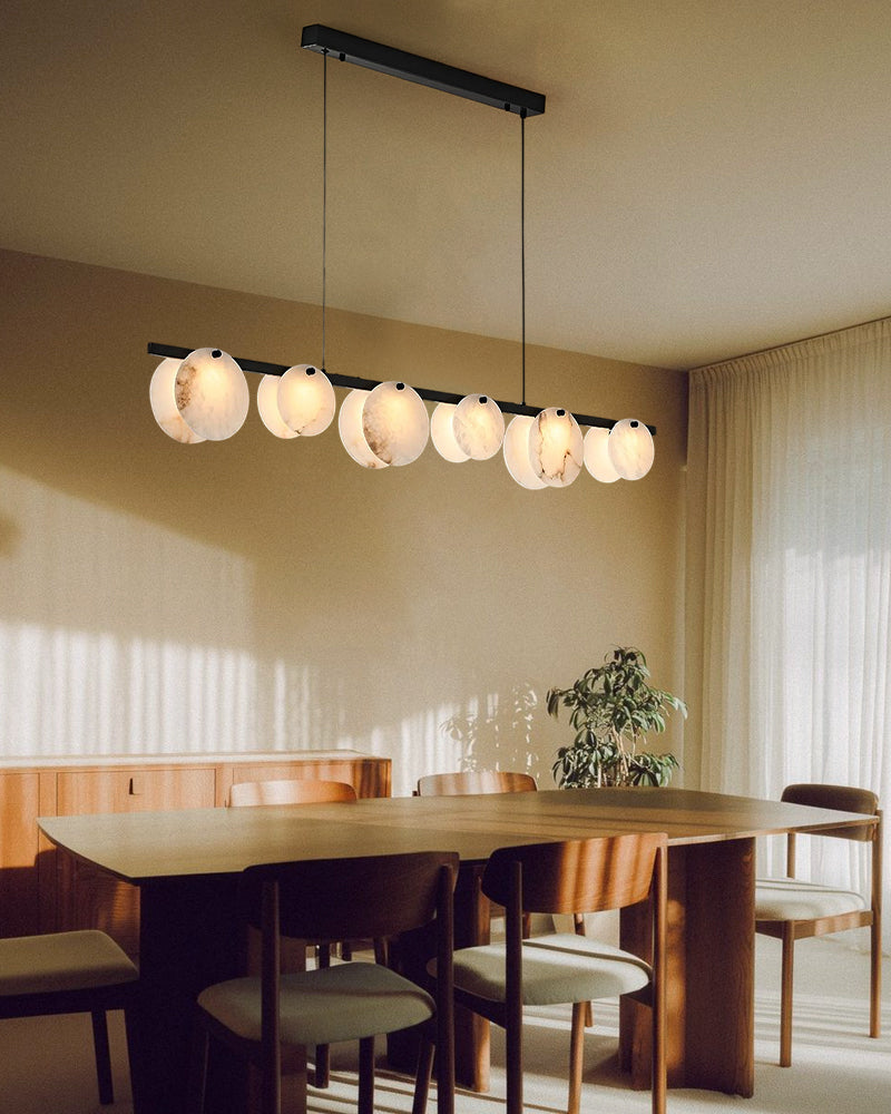 LightsStory Alabaster Statement Pendant Light - Linear Round Brass