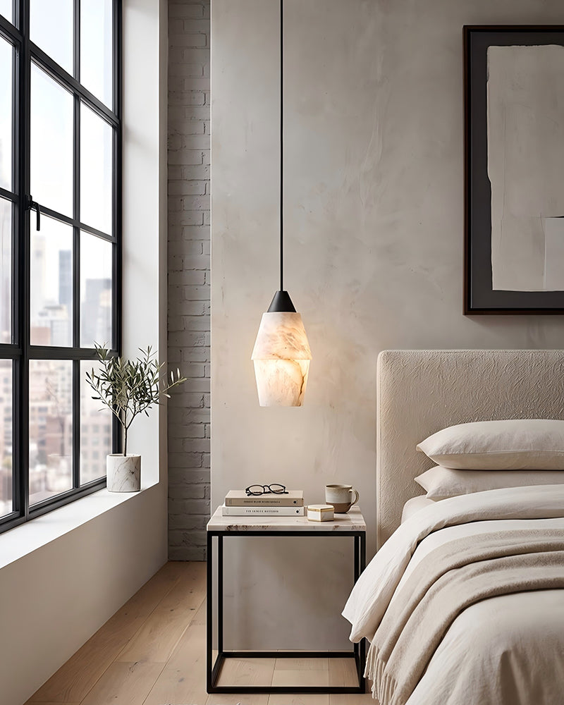 Alabaster Sculptural Faceted Alabaster Cluster Pendant Light - Natural Spanish Alabaster, Custom, Serene Black Trim - Kitchens, Dining & Living Rooms