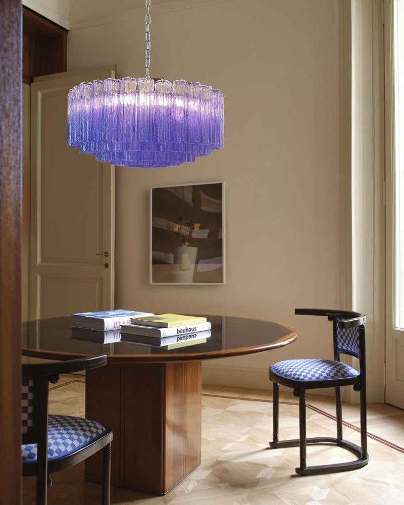 Cortina Murano Glass Amethyst Blush Multi Tiered Waterfall Chandelier - Hand-Blown Murano Glass, Lux Brass Trim - Living Rooms, Bedrooms, Dining Rooms