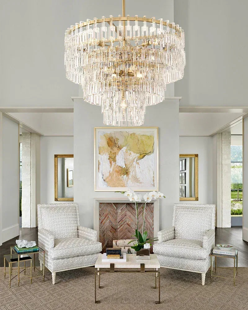Montreux Series Prismatic Chandelier | Triple Tier Prismatic Crystal Hand-Set Prismatic Crystals and Interlocking Steel Chains, Dual-Tone Gold or Matte Black finish for Grand Entryways, Dining Areas, and Bedrooms American chandelier