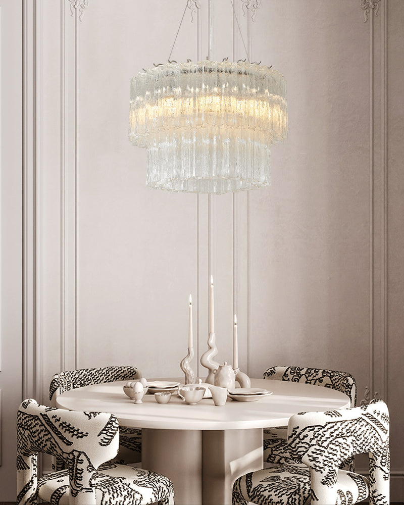 Murano Glass Round Mutil-layers Chandelier - Clear Star Shape Glass - Luxury Living Room