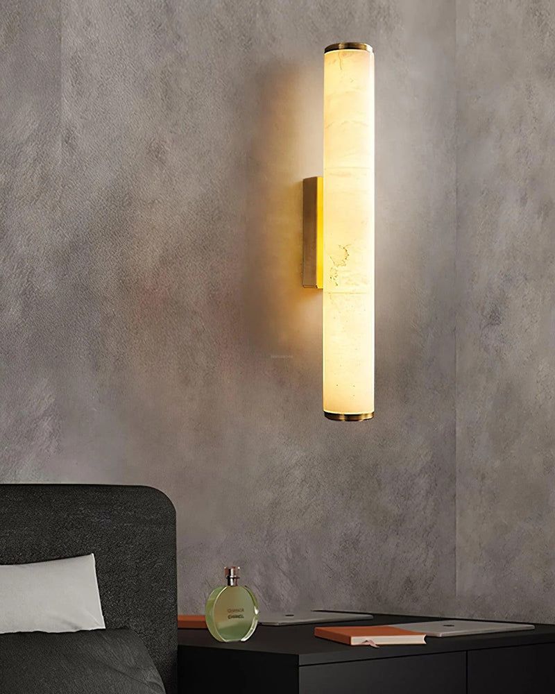 LED Copper Cylindrical Natural Marble Alabaster Wall Sconce Lamp,H30/40/50/60CM