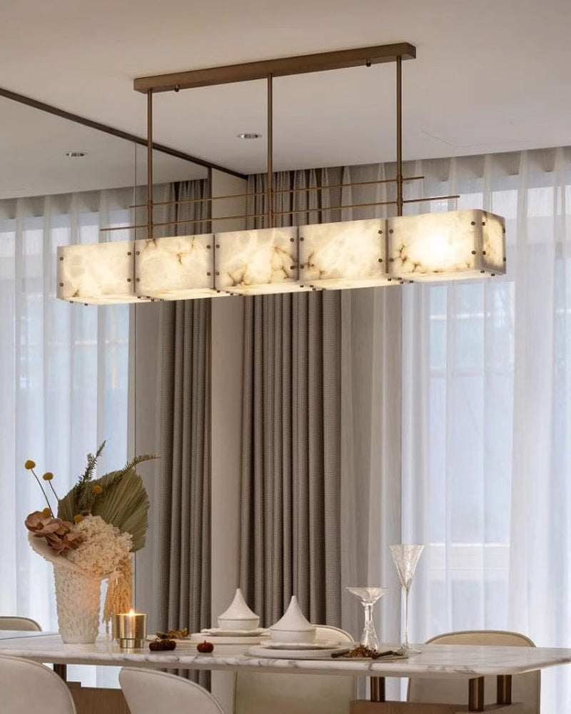 Vintage Style Rectangle Marble Large Chandeliers with Golden Adjustable Rod,48“60”71" Dia