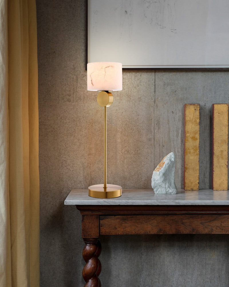 Etruscan Unique Natural Alabaster Tall Floor Lamp Black/Brass Adjustable Metal Pole