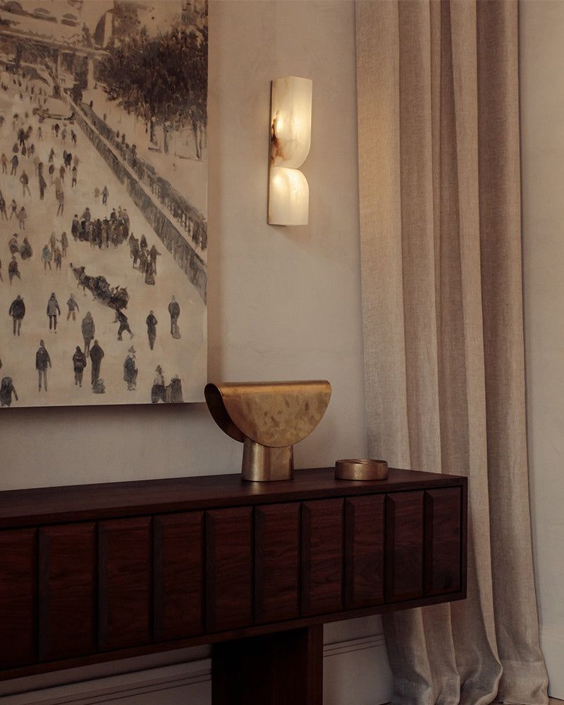 2-light White Alabaster Essence Rectangular Wall Sconce Wide 30/60cm
